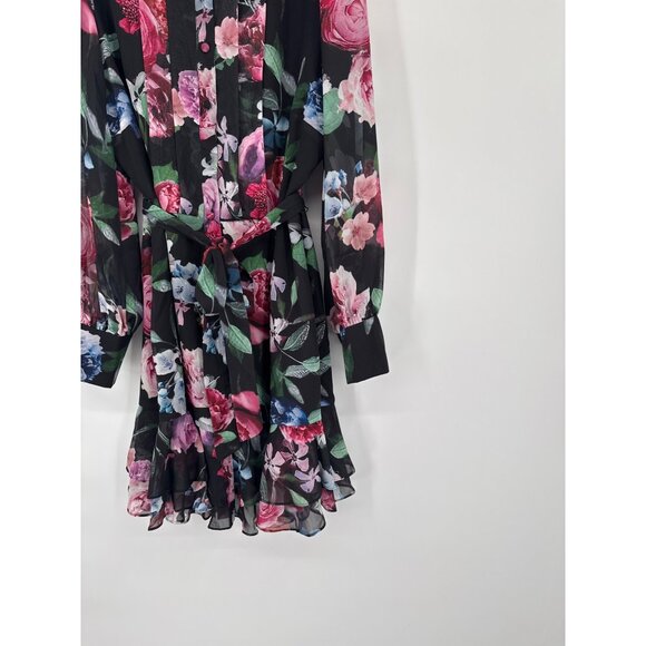 Alex Marie Romantic Black Floral Chiffon  Dress  Ruffled Hem size 12 womens - Picture 3 of 4